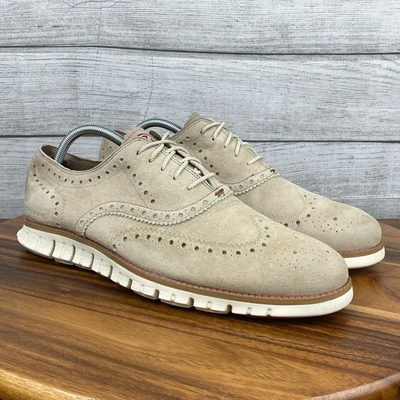 Cole Haan ZEROGRAND Wingtip Oxford Warm Stucco Beige Suede C35432 Mens Size 10.5 - Picture 3 of 12